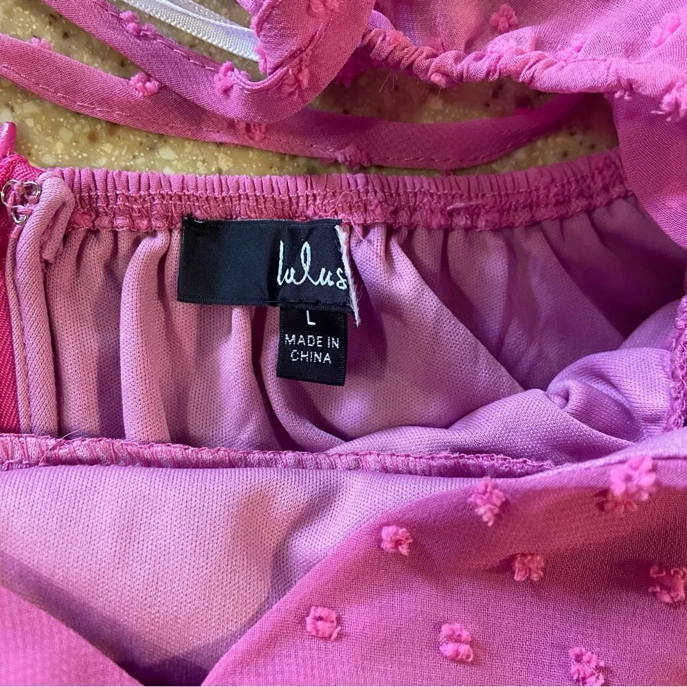 NWOT Lulus Longing And Love Pink Swiss Dot Puffed Long Sleeve Mini Dress_8